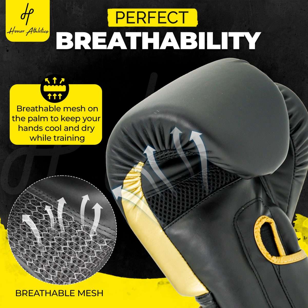 Honor Athletics Black Gold Boxing Gloves breathable