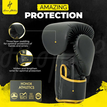 Honor Athletics Black Gold Boxing Gloves protection